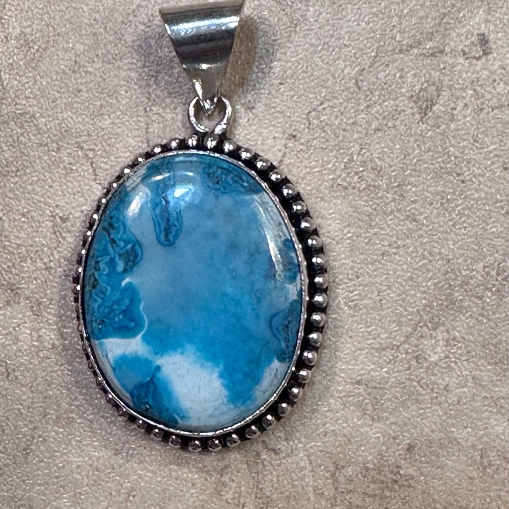 Turquoise colored pendant Statement necklace natural gemstone in 925 silver